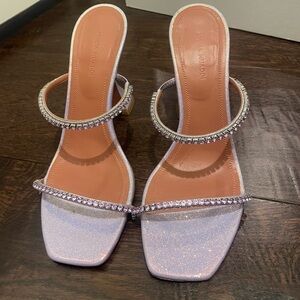 Amina Muaddi Gilda Slipper Glitter Sandal Mermaid/Violet Crystals